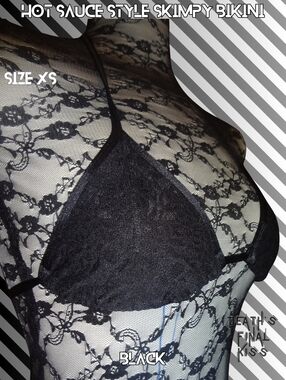 HTF Hot Sauce Style Sexy Black Lace Tiny Skimpy Triangle String Bikini XS Lolita